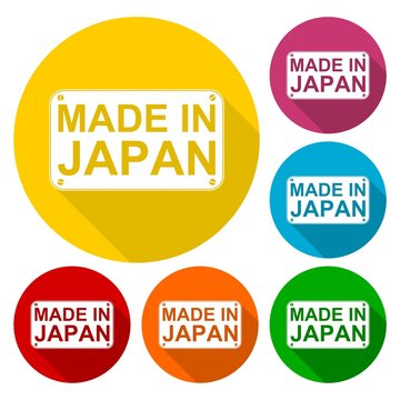 Made in Japan icons set with long shadow
