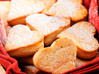 Heart shaped cookies in basket