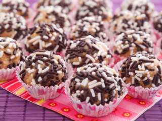 Homemade chocolate candies with nuts