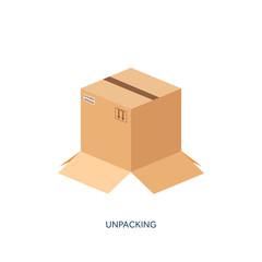 Vector illustration. Flat carton box. Transport, packaging, shipment. Post service and delivery