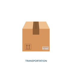 Vector illustration. Flat carton box. Transport, packaging, shipment. Post service and delivery
