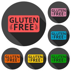 Gluten Free icons set with long shadow