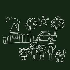 Happy family with house and car