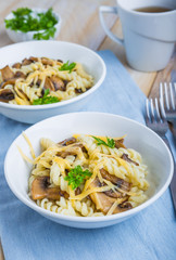 Pasta with mushrooms, cheese and fresh parsley