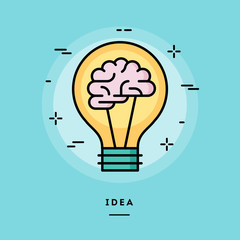 Brain in the light bulb as a metaphor for idea, line flat design - 95288456