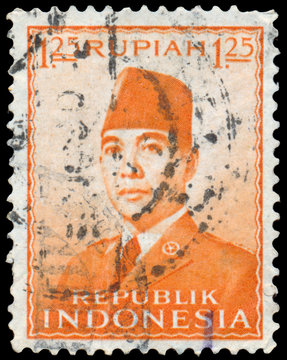 Stamp Printed In The Indonesia Shows President Sukarno