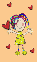 Niña alegre con corazones 3.