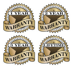 Warranty Labels is an illustration of 1 year, 2 year, three year and lifetime warranty labels.