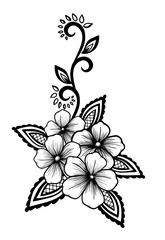 Beautiful floral element. Black-and-white flowers and leaves design element.