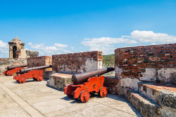 Castillo San Felipe Barajas, impressive fortress located in Lazaro hill, Cartagena de Indias,...