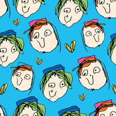 Boy and Girl, Hand-drawing seamless pattern