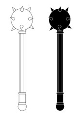 Medieval knight mace. Contour, silhouette