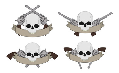 Wild west two revolver pistols frame. Color. Contour lines