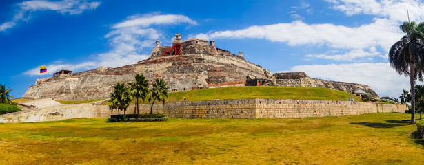 Castillo San Felipe Barajas, impressive fortress located in Lazaro hill, Cartagena de Indias,...