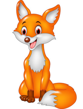 Cartoon happy fox sitting isolated on white background
