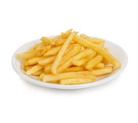 Potatoes fries in the plate isolated on white
