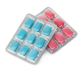 chewing gum in blister close-up on a white background
