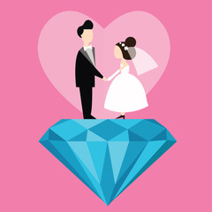 man woman married wedding bride cartoon with blue diamond love flat illustration couple