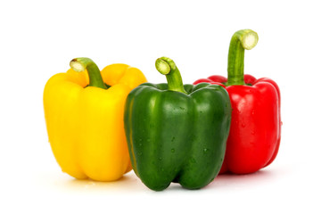 Bell pepper,3 colors capsicum or sweet pepper on white backgroun