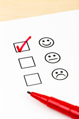 Customer satisfaction survey checkbox with excellent symbol tick