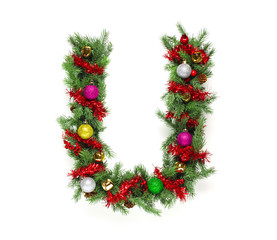 Collection of decorated Christmas tree letters and numbers