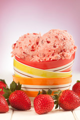 fresh Strawberries and strawberry ice cream scoop