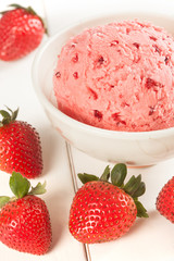 fresh Strawberries and strawberry ice cream scoop