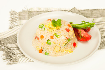 Vegetarian fried rice with tomatoes and green onion