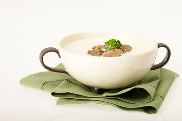 Coconut milk cream soup with mushrooms