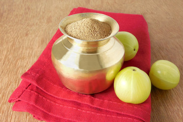 Indian gooseberry or amla powder, which is used as an ingredient in some dishes and is said to be an alternative medicine for the health of skin, hair, eye and other.