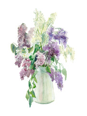 Watercolor lilacs in a vase