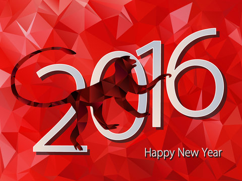 New Year 2016 with the symbol of the red monkey. The background of the polygons