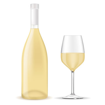 Bottle of white wine with a glass