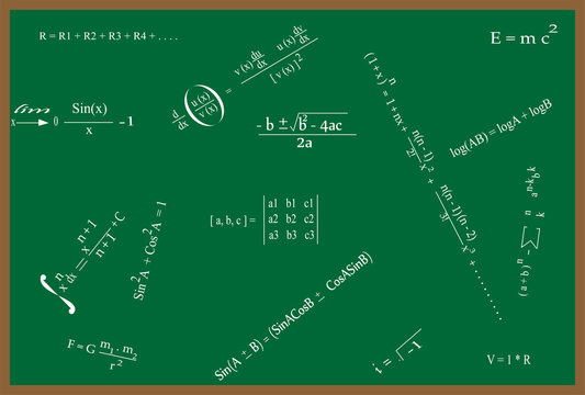 Maths Formulas on Green Board at School
