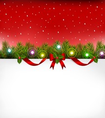Christmas background with fir twigs and red balls
