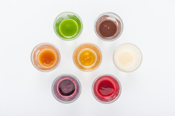 Group of drinks in rainbow colors