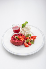 red velvet waffles with ice cream