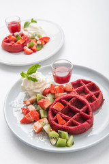 red velvet waffles with ice cream