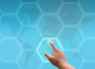 hand pushing a button on a touch screen interface