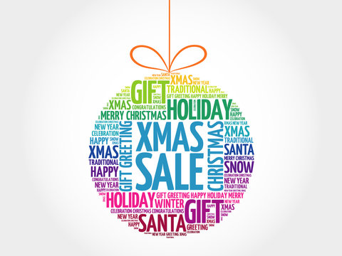 XMAS SALE christmas ball word cloud, holidays lettering collage