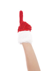 main avec gant de Noël doigt levé 