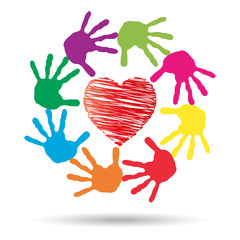 Fototapeta premium Concept circle of hands, red heart love symbol