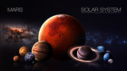 Mars - 5K resolution Infographic presents one of the solar system planet. This image elements...
