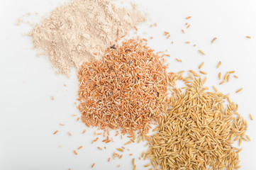 Three variety of rice: wild rice, red rice, and white rice. Shal