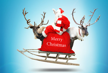 Santa Claus flies in a sleigh with reindeer © Zarya Maxim