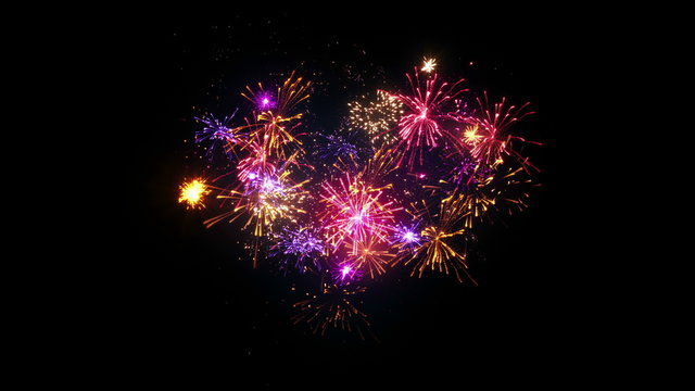 heart shape fireworks display seamless loop animation 4k (4096x2304)
