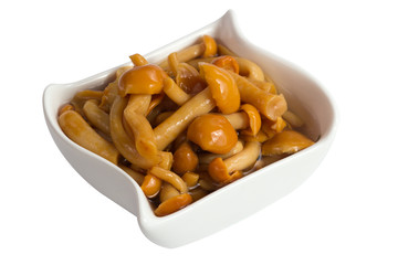 Marinated mushrooms isolated on white