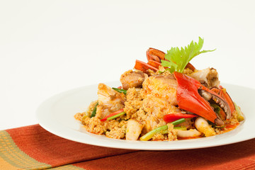 Fried crab meat with with shell in peanut sauce