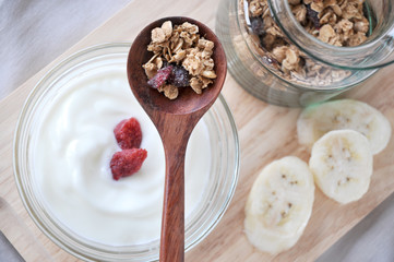 top view of granola spoon