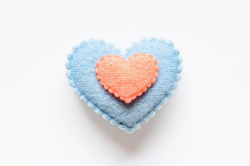 textile heart shape on white background